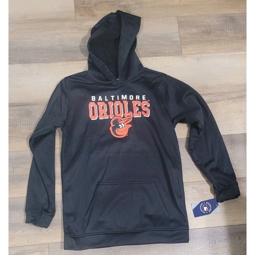 NEW MLB Baltimore Orioles Youth Long Sleeve Hooded Sweatshirt Hoodie Black Sz XL